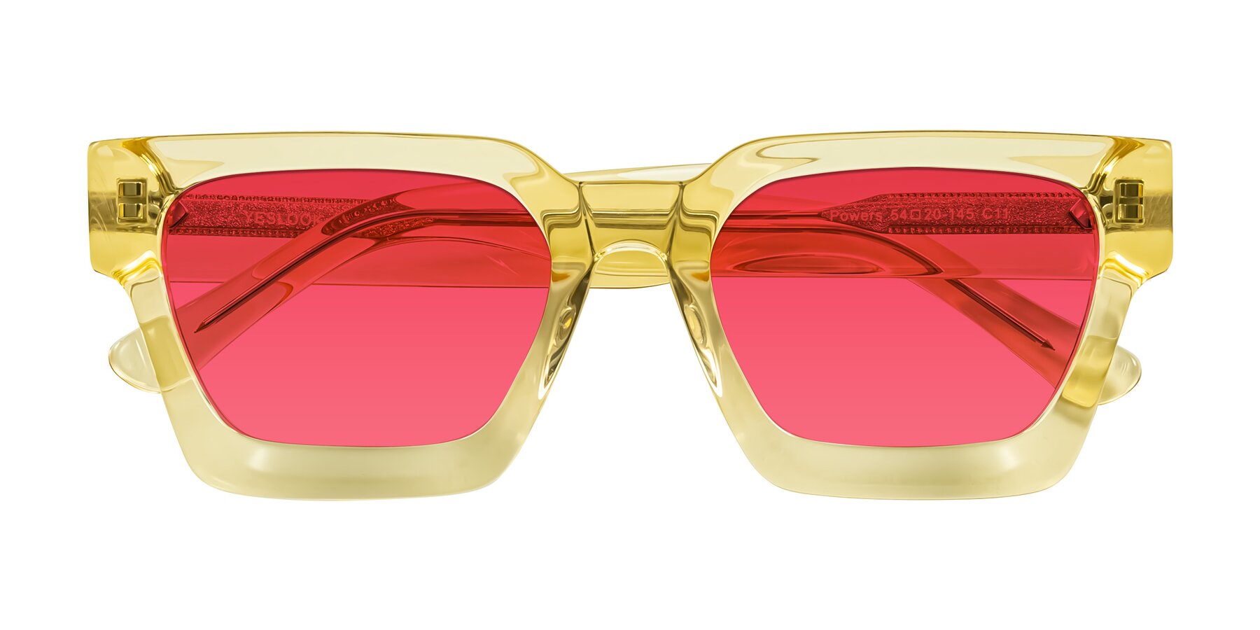 Folded Front of Powers in Light Yellow with Red Tinted Lenses