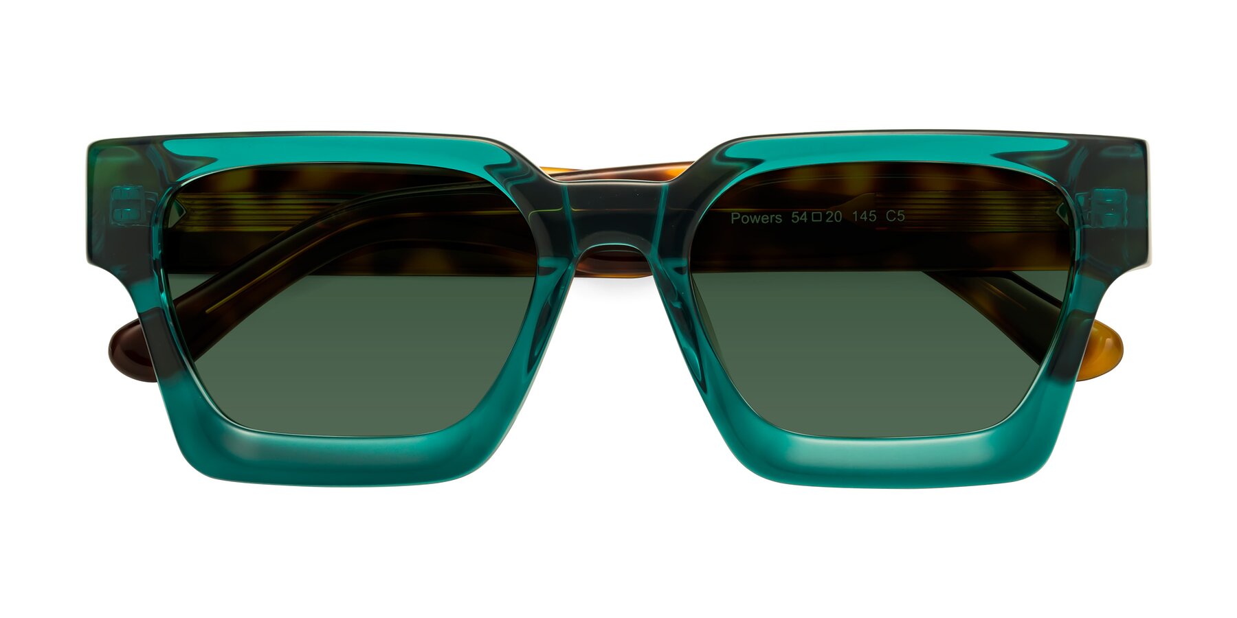 Folded Front of Powers in Green-Tortoise with Green Tinted Lenses