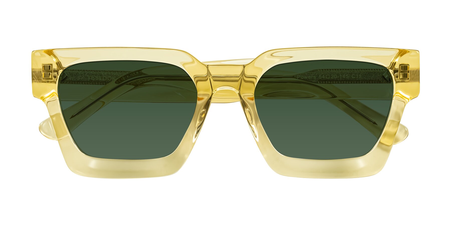 Folded Front of Powers in Light Yellow with Green Tinted Lenses