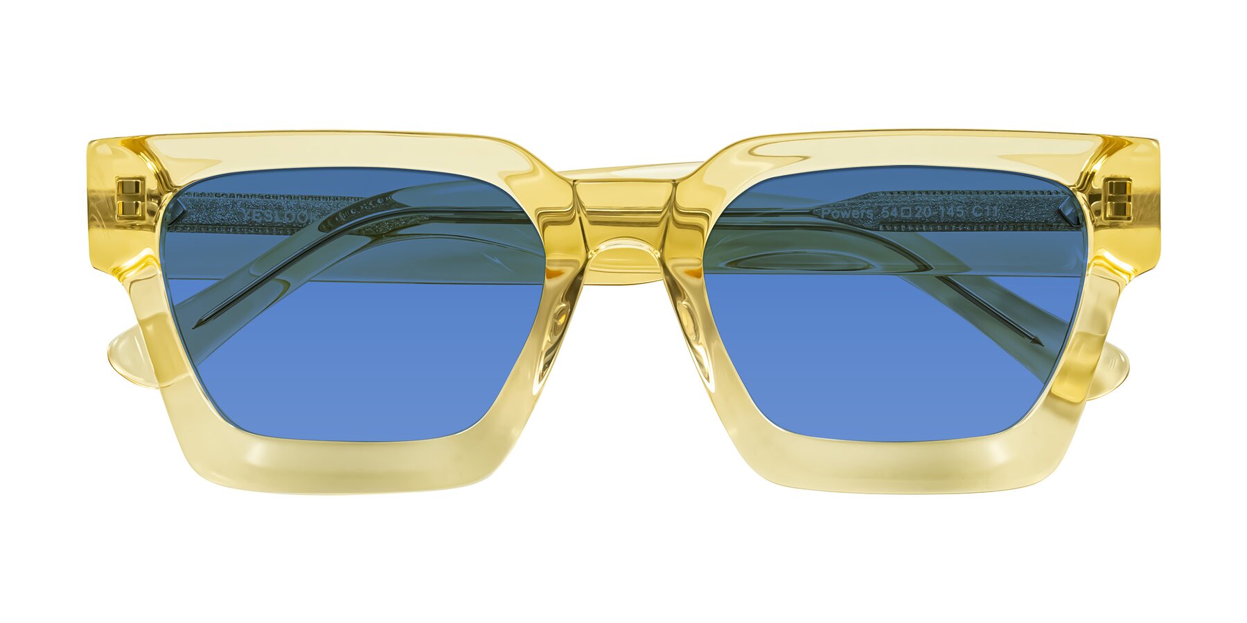 Folded Front of Powers in Light Yellow with Blue Tinted Lenses