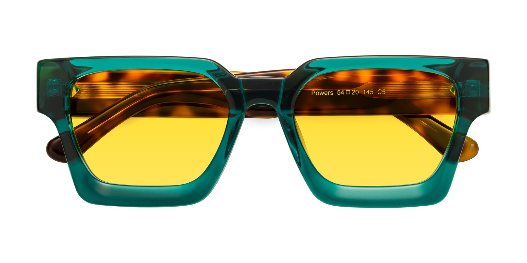 Folded Front of Powers in Green-Tortoise with Yellow Tinted Lenses