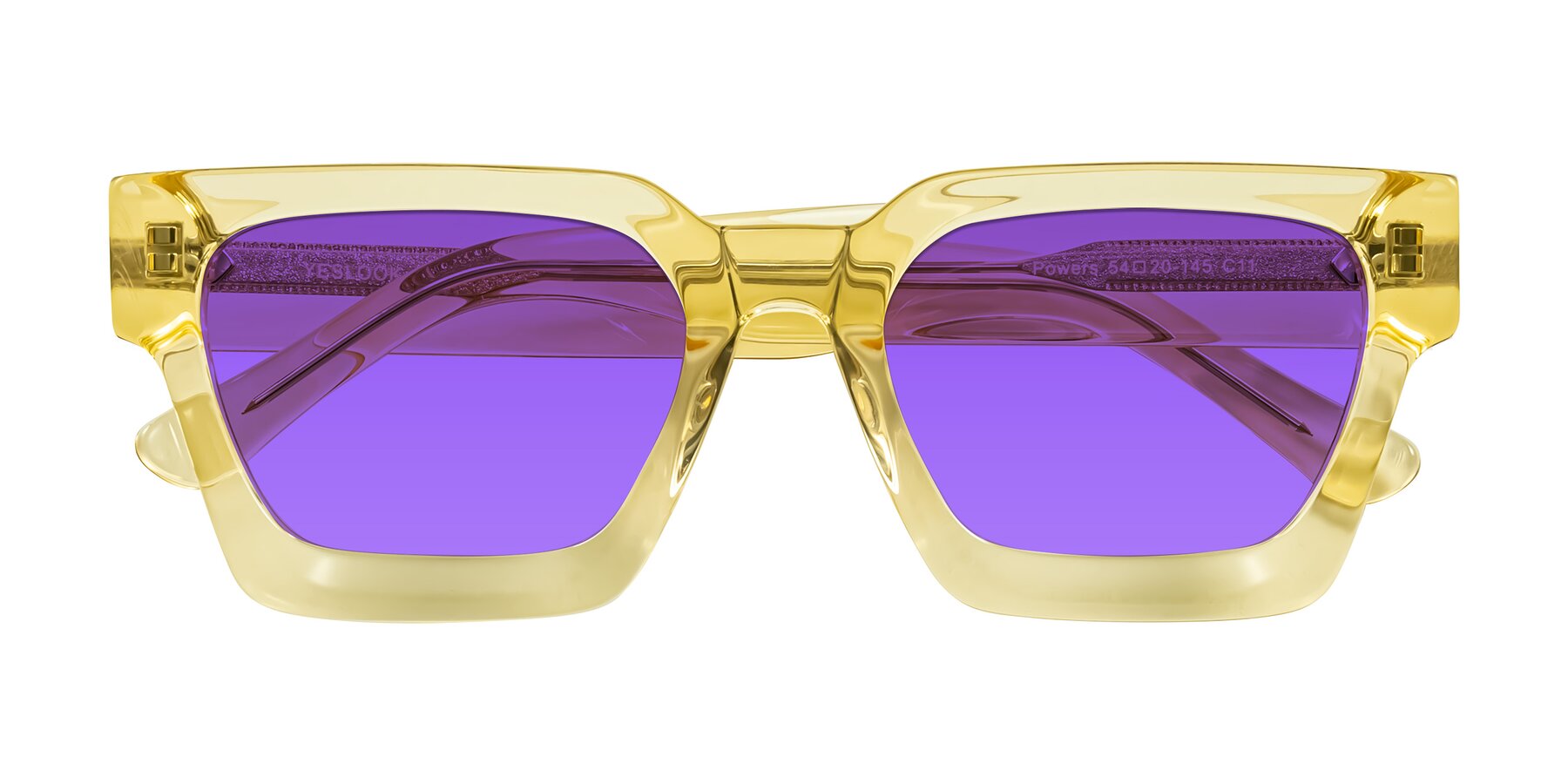 Folded Front of Powers in Light Yellow with Purple Tinted Lenses