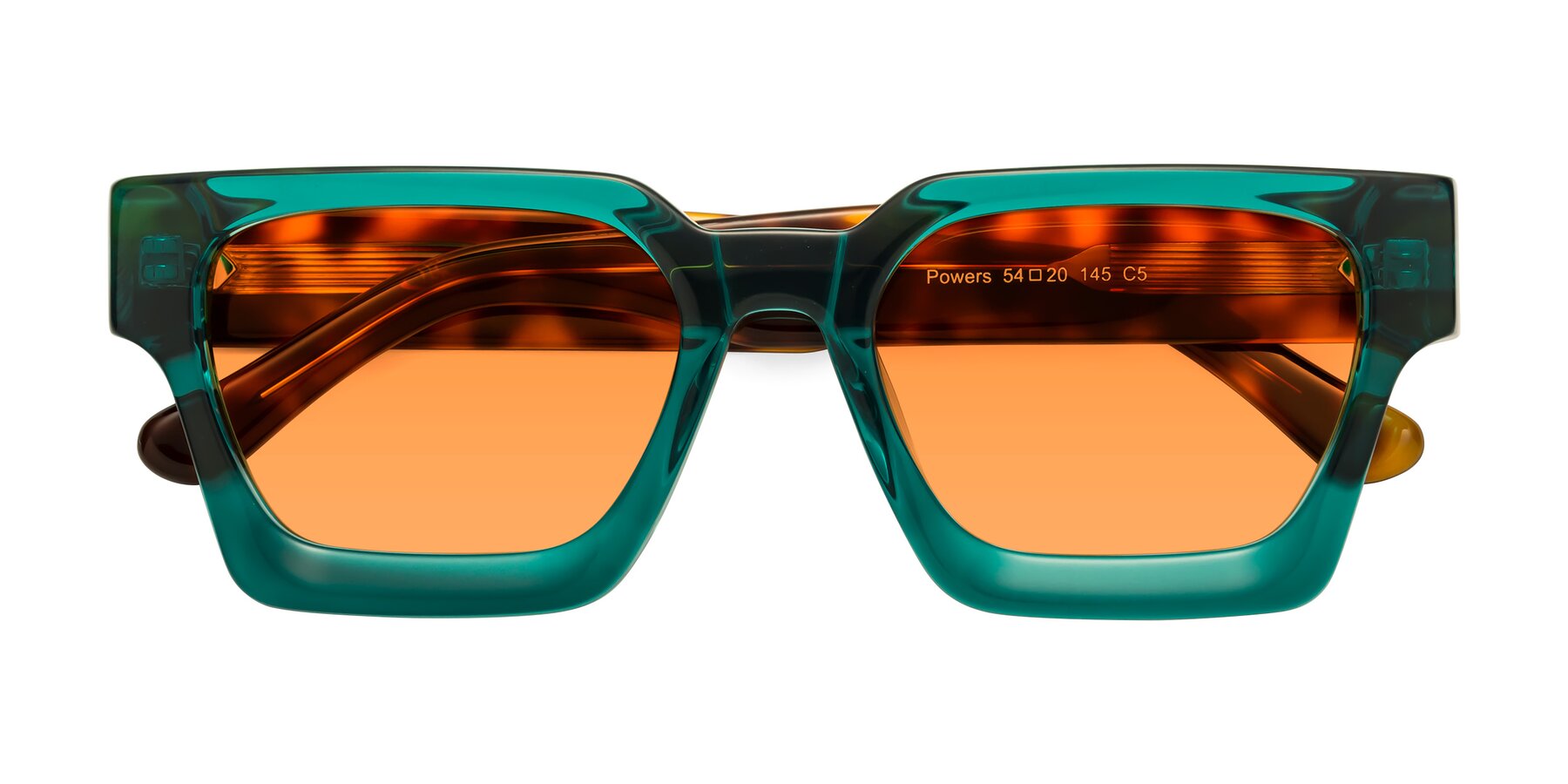 Folded Front of Powers in Green-Tortoise with Orange Tinted Lenses