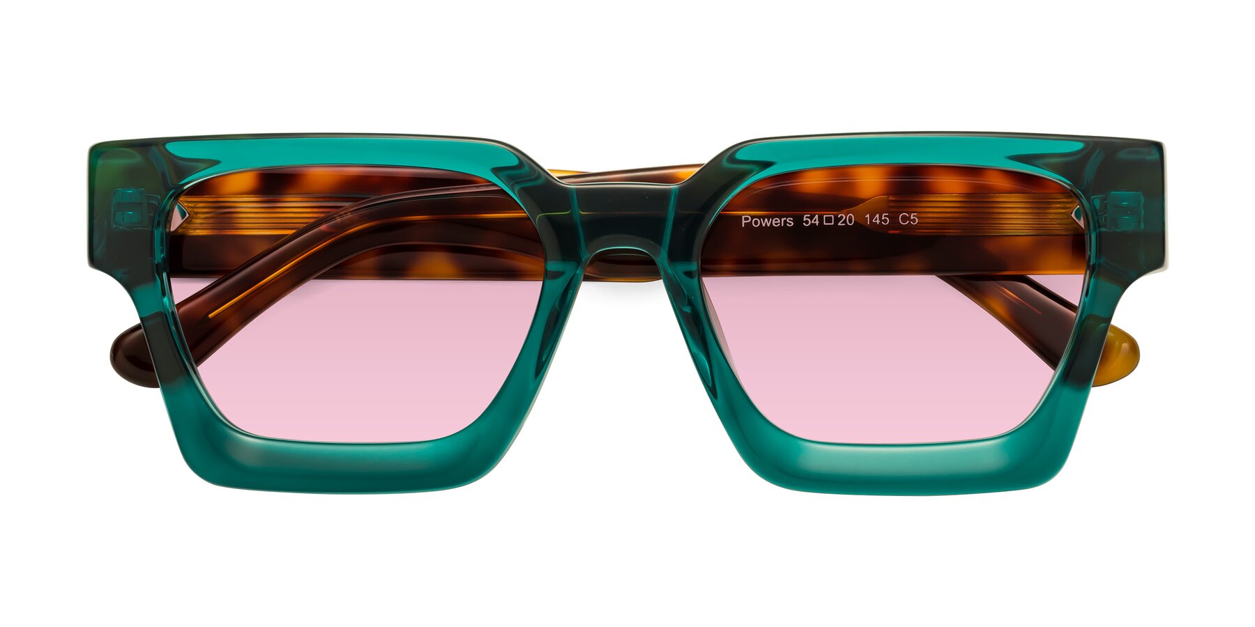 Folded Front of Powers in Green-Tortoise with Light Wine Tinted Lenses