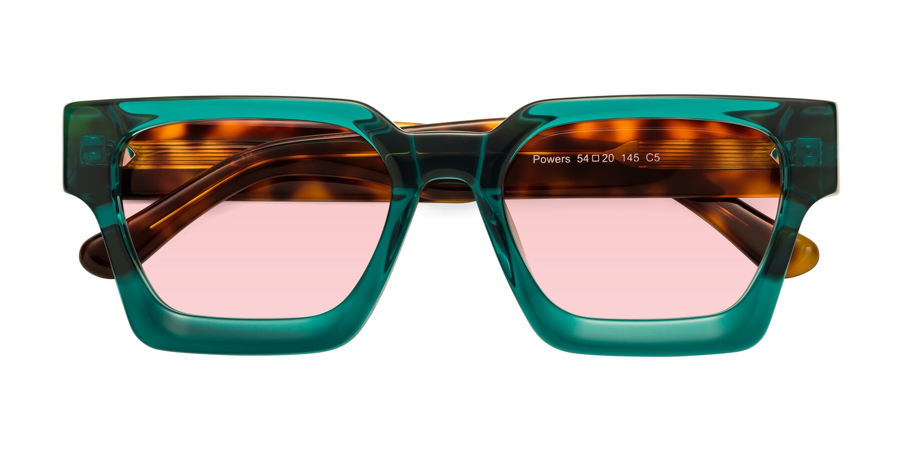 Folded Front of Powers in Green-Tortoise with Light Garnet Tinted Lenses