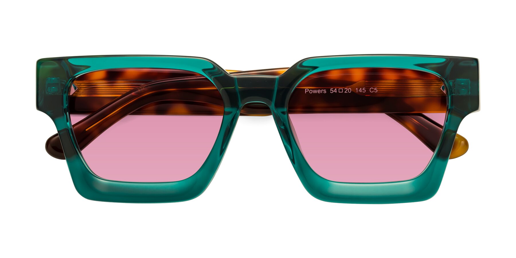 Folded Front of Powers in Green-Tortoise with Medium Wine Tinted Lenses