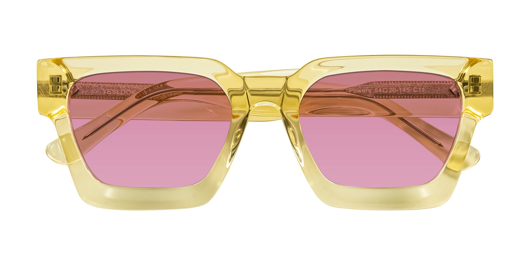 Folded Front of Powers in Light Yellow with Medium Wine Tinted Lenses