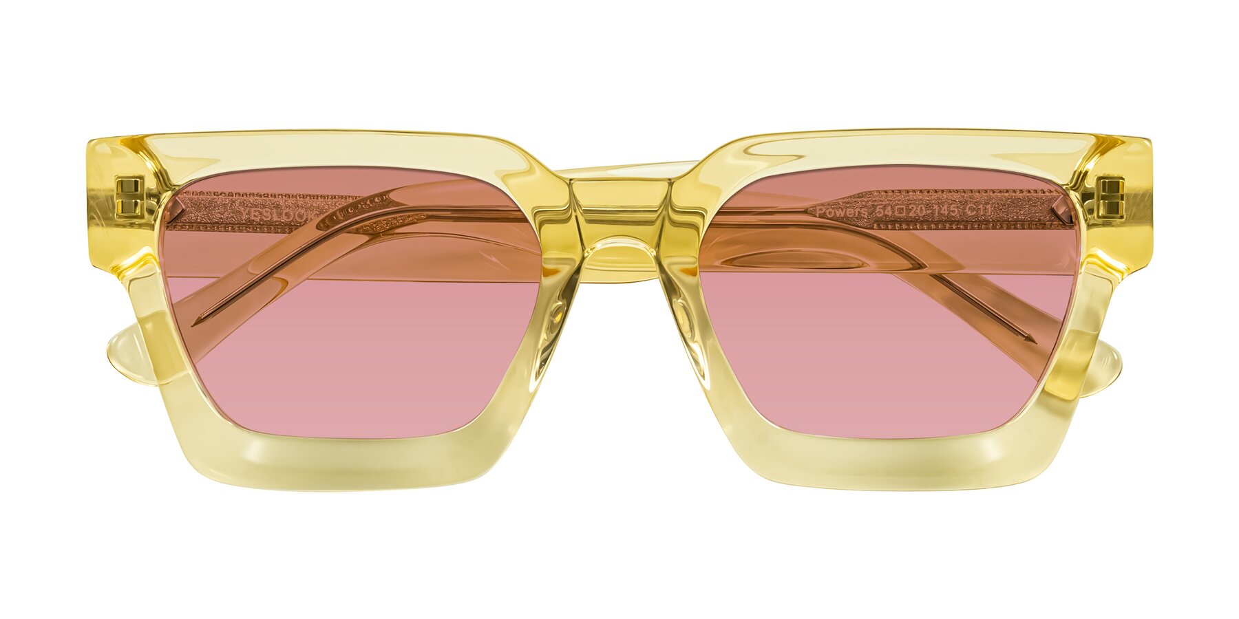 Folded Front of Powers in Light Yellow with Medium Garnet Tinted Lenses