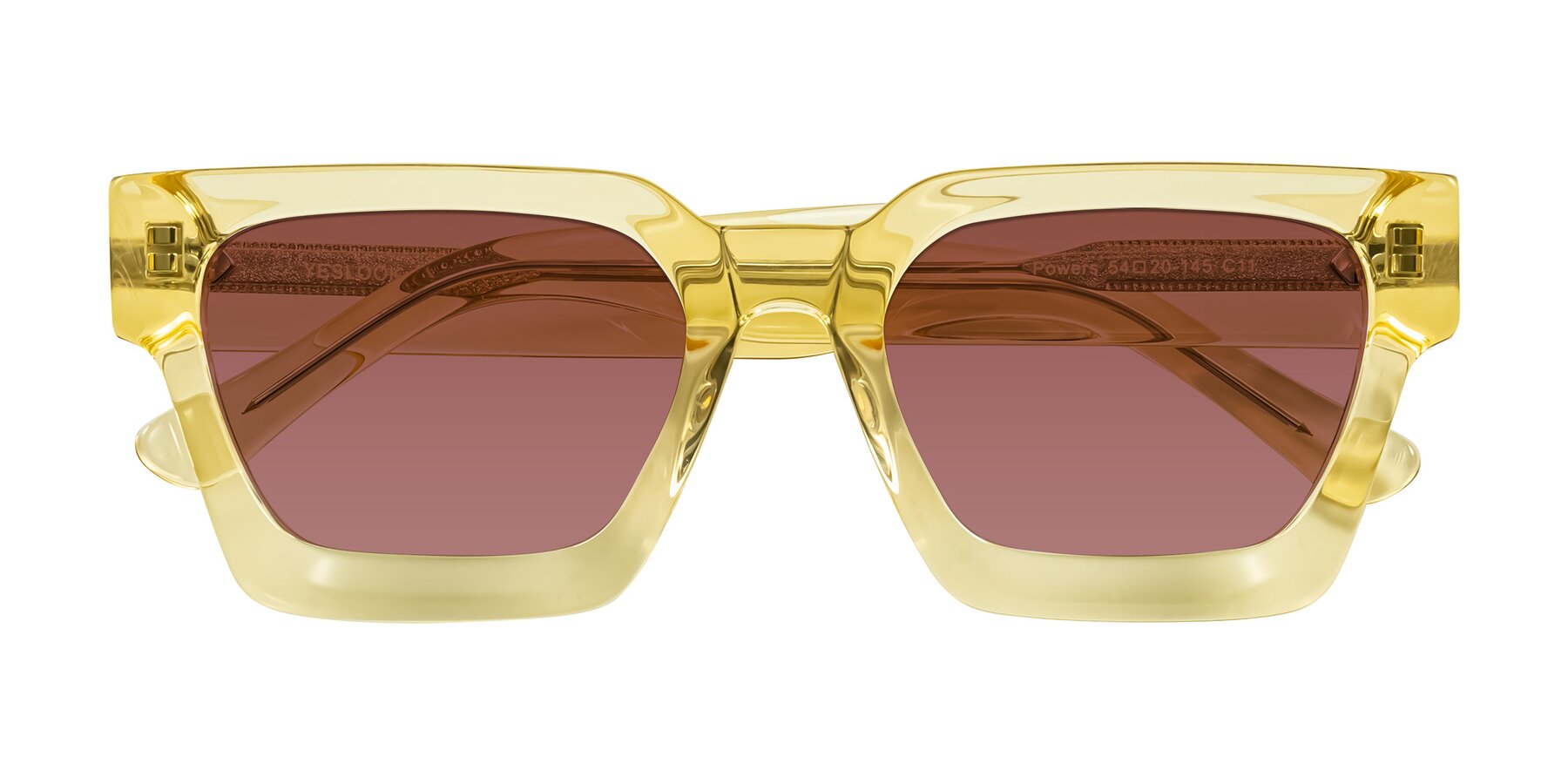 Folded Front of Powers in Light Yellow with Garnet Tinted Lenses