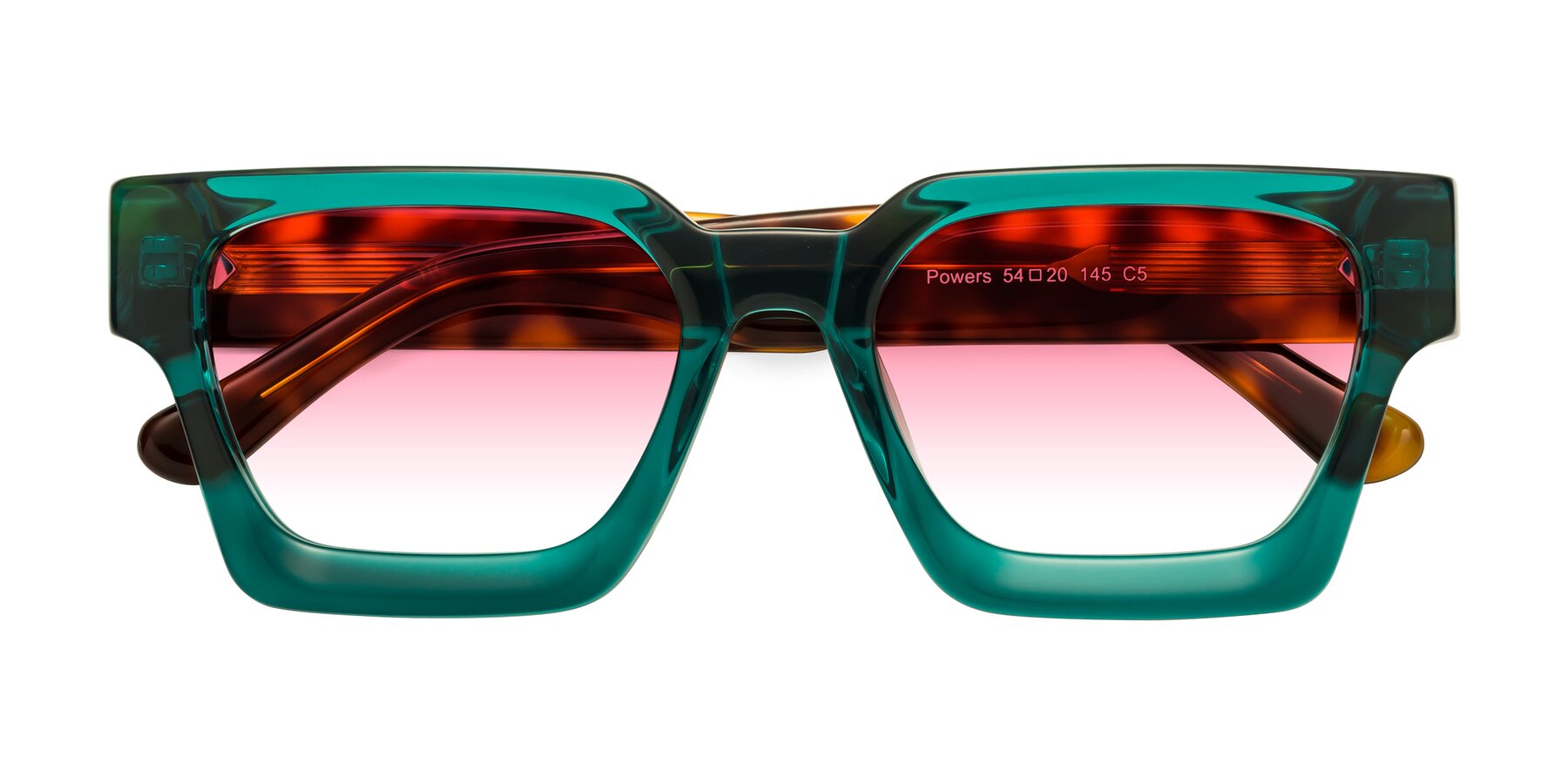 Folded Front of Powers in Green-Tortoise with Pink Gradient Lenses