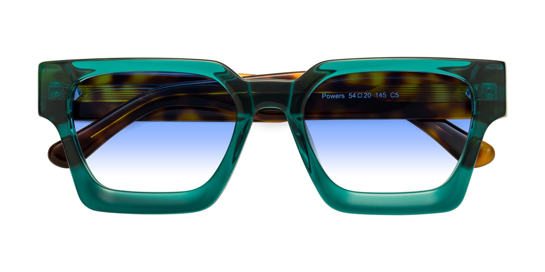 Folded Front of Powers in Green-Tortoise with Blue Gradient Lenses