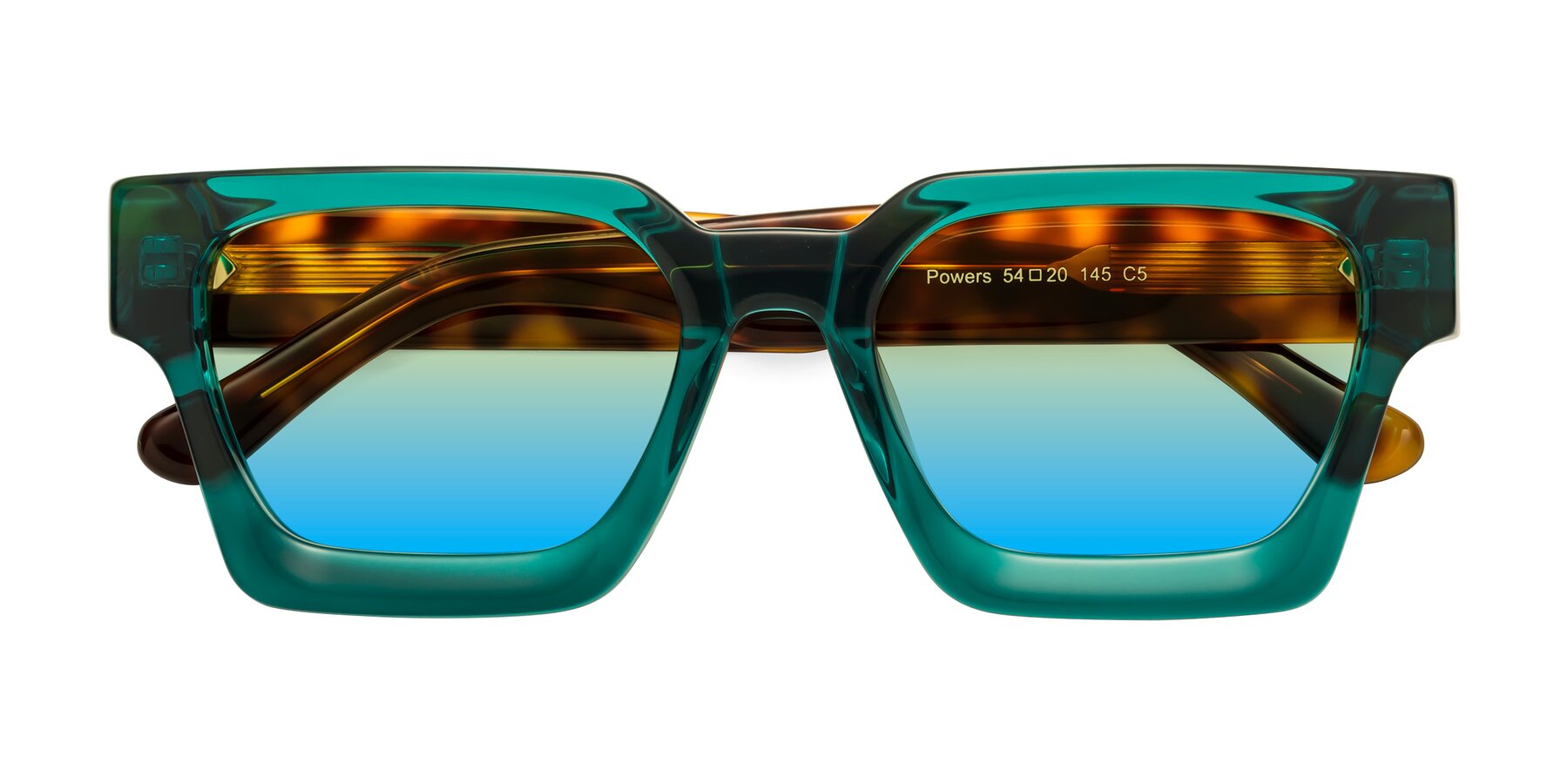 Folded Front of Powers in Green-Tortoise with Yellow / Blue Gradient Lenses