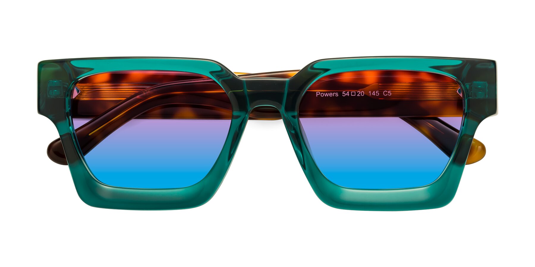 Folded Front of Powers in Green-Tortoise with Pink / Blue Gradient Lenses