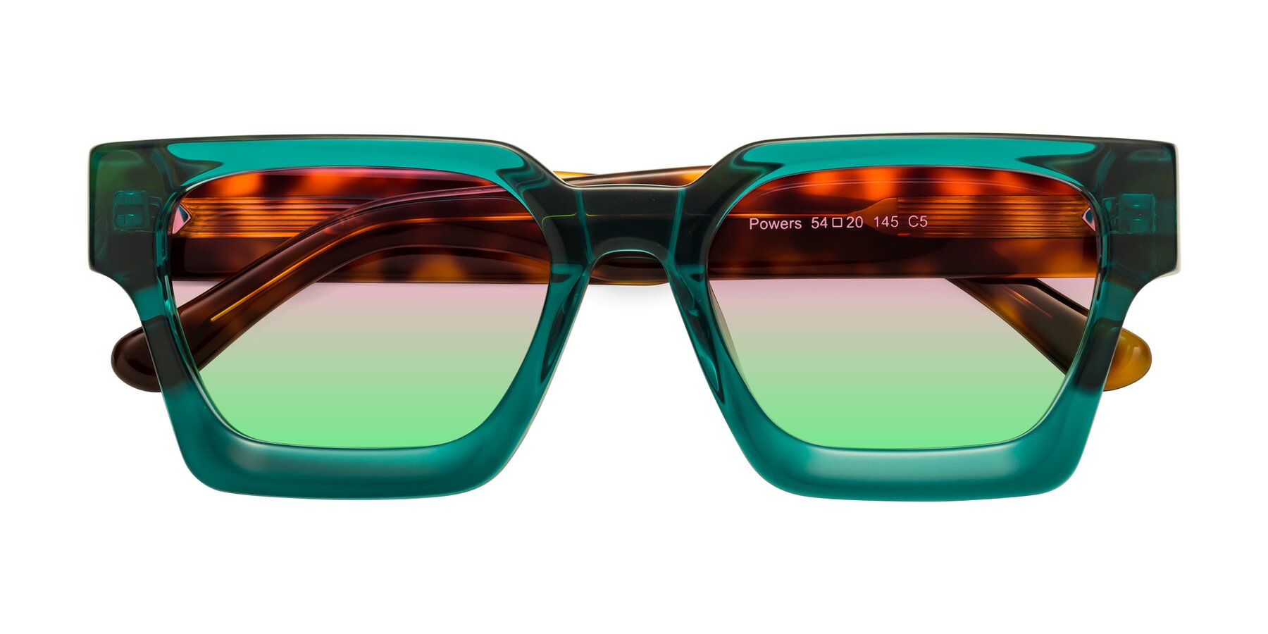 Folded Front of Powers in Green-Tortoise with Pink / Green Gradient Lenses