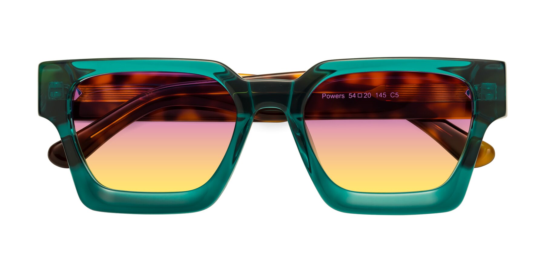 Folded Front of Powers in Green-Tortoise with Purple / Yellow Gradient Lenses