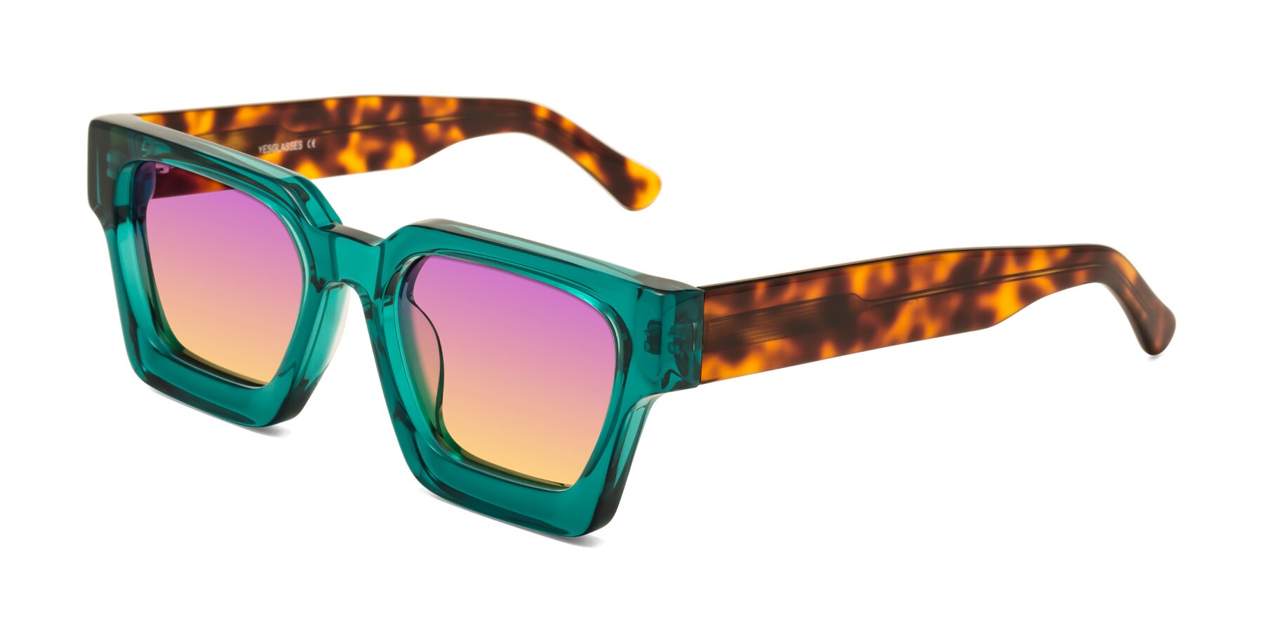 Angle of Powers in Green-Tortoise with Purple / Yellow Gradient Lenses