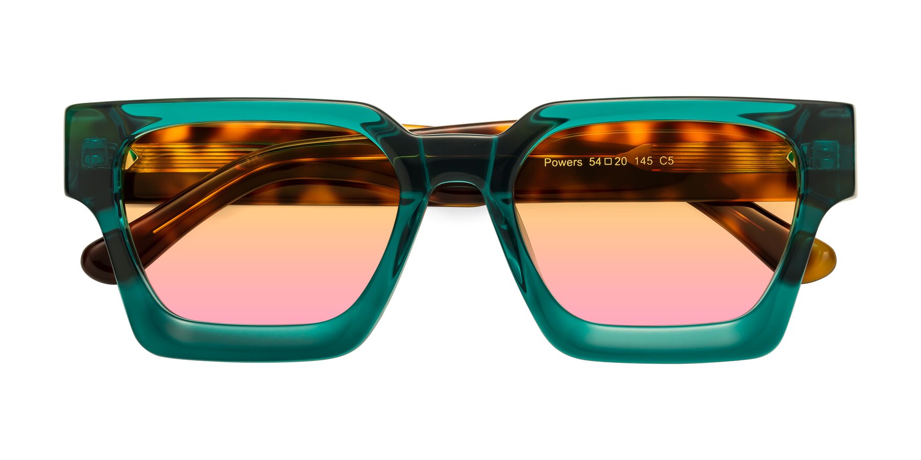 Folded Front of Powers in Green-Tortoise with Yellow / Pink Gradient Lenses