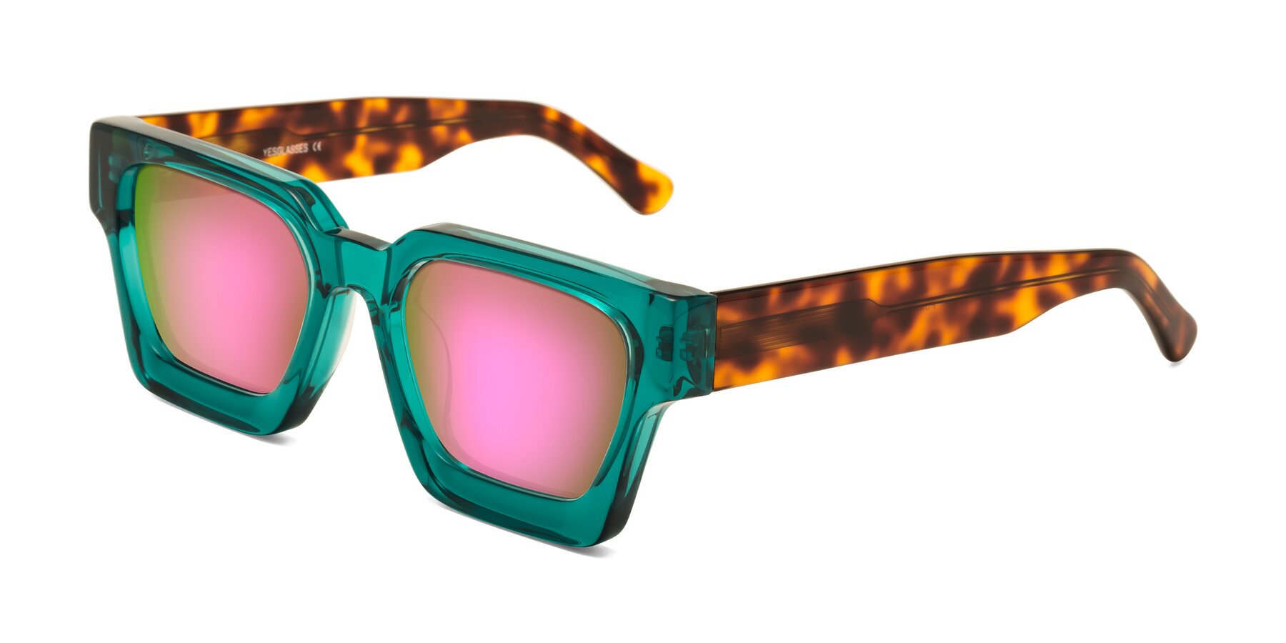 Angle of Powers in Green-Tortoise with Pink Mirrored Lenses