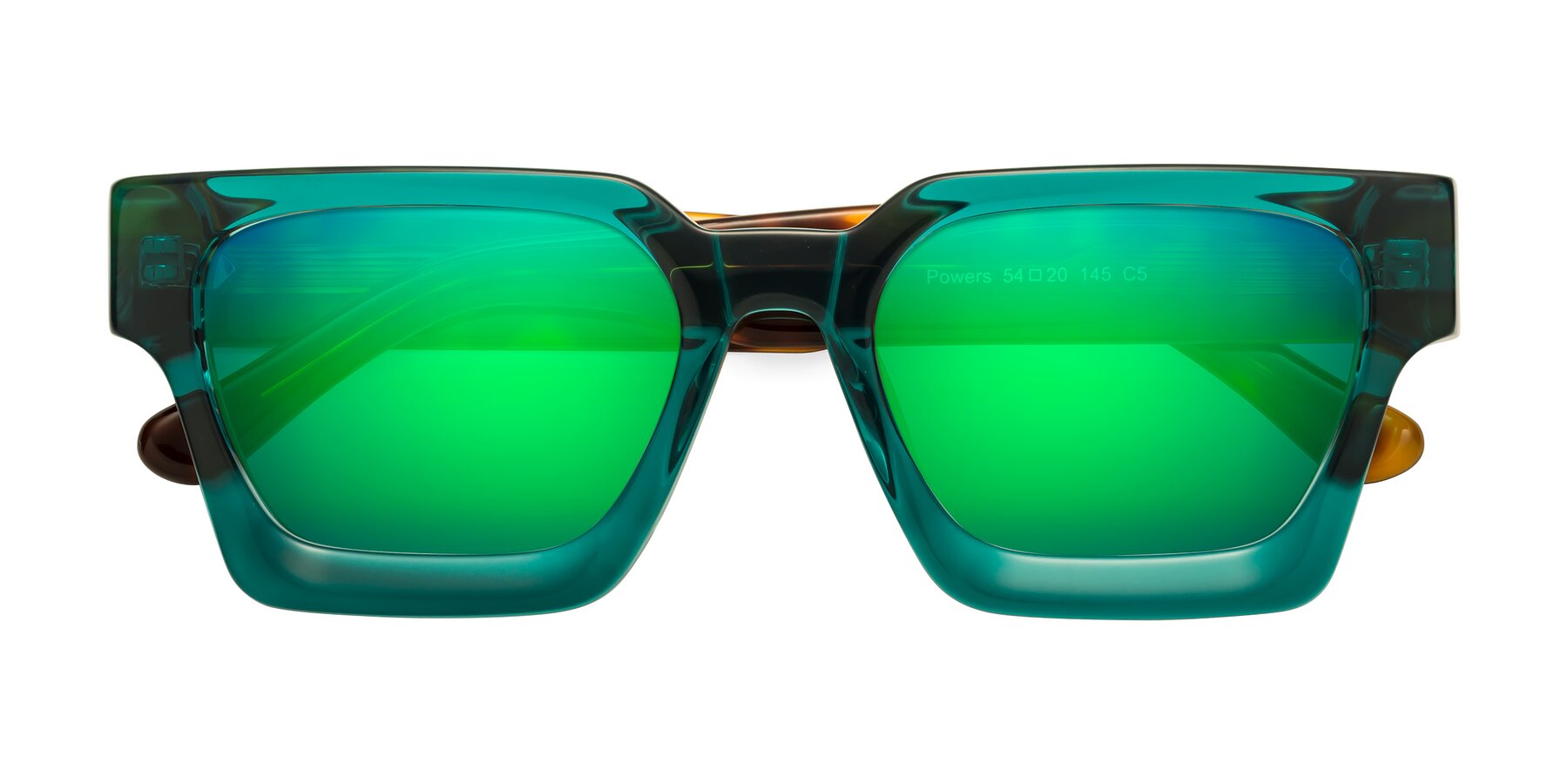Folded Front of Powers in Green-Tortoise with Green Mirrored Lenses