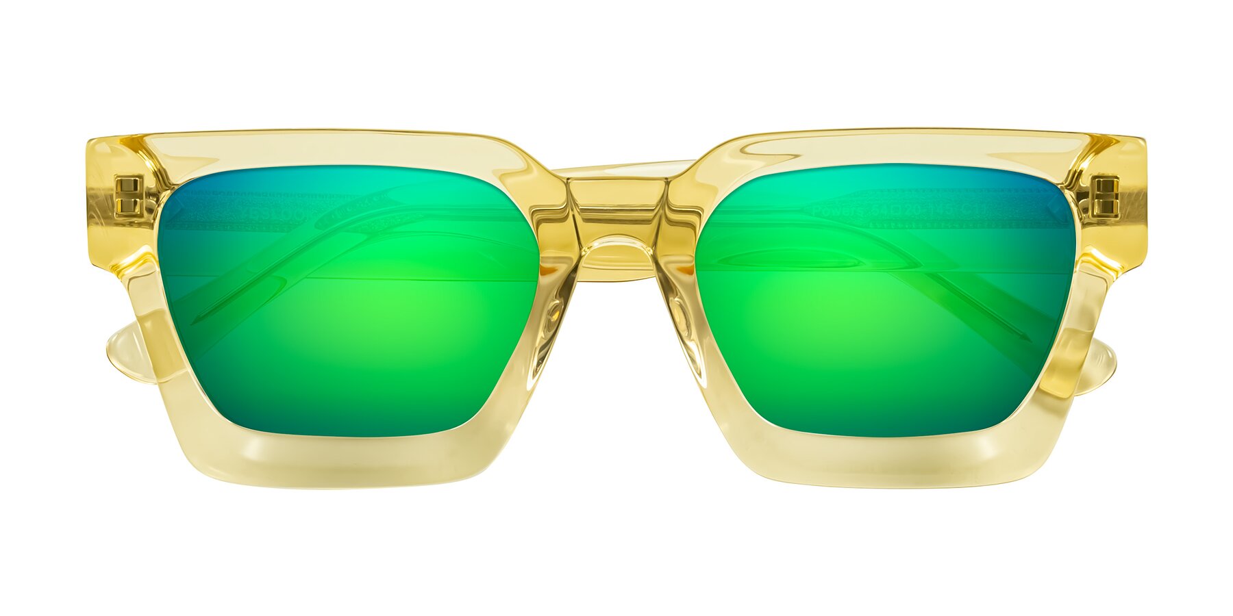 Folded Front of Powers in Light Yellow with Green Mirrored Lenses
