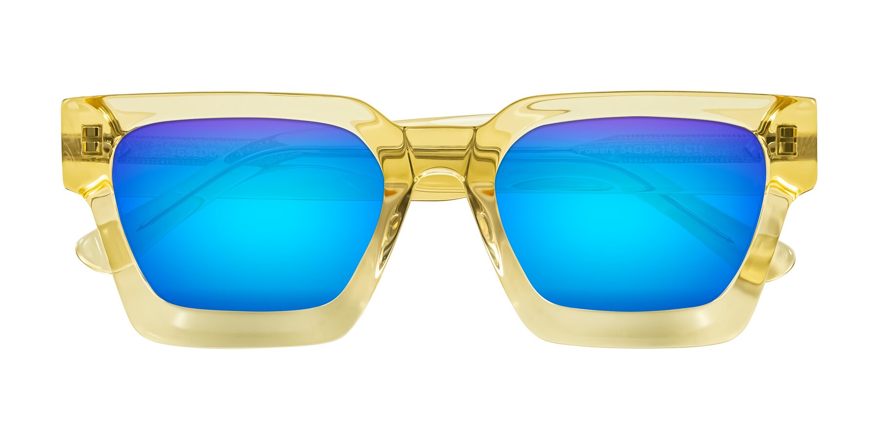 Folded Front of Powers in Light Yellow with Blue Mirrored Lenses