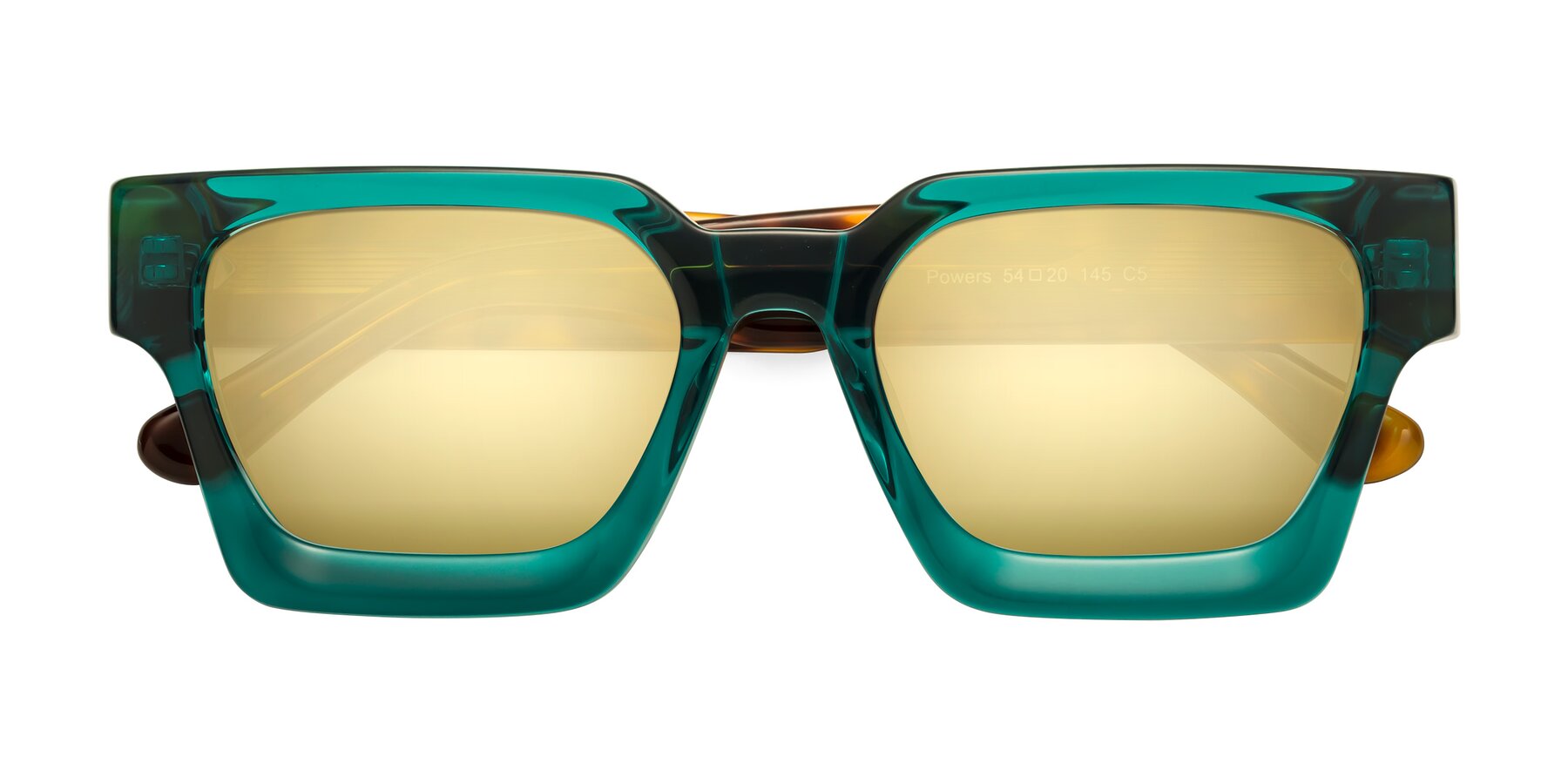 Folded Front of Powers in Green-Tortoise with Gold Mirrored Lenses
