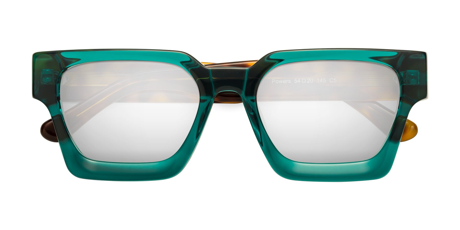 Folded Front of Powers in Green-Tortoise with Silver Mirrored Lenses