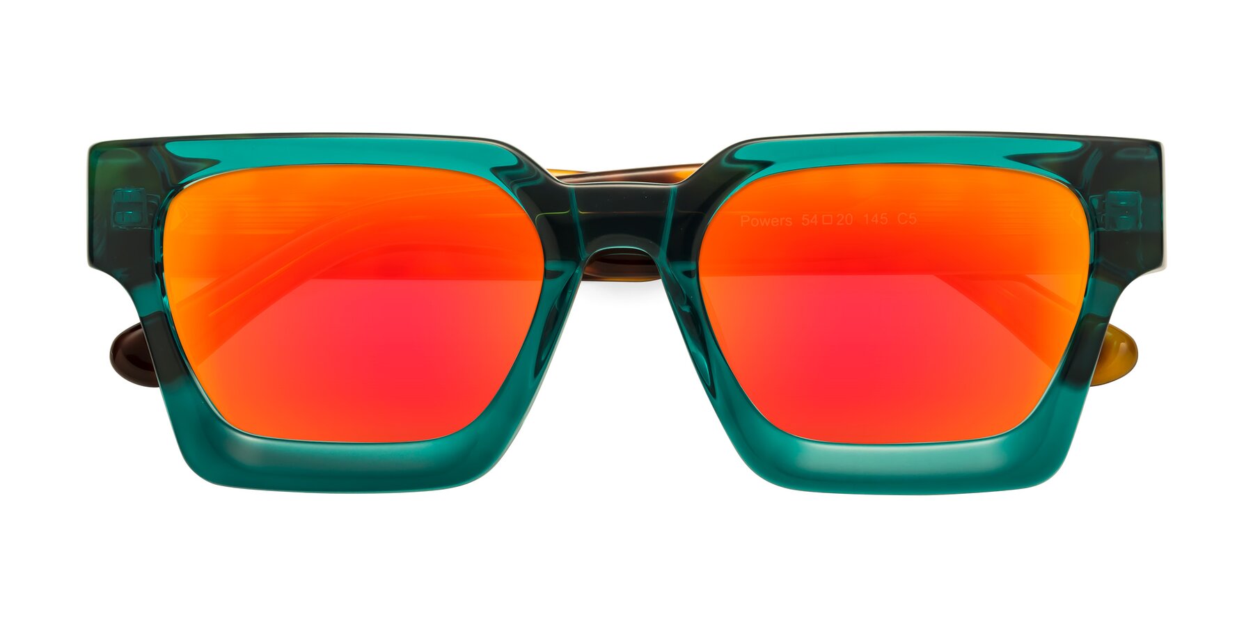 Folded Front of Powers in Green-Tortoise with Red Gold Mirrored Lenses