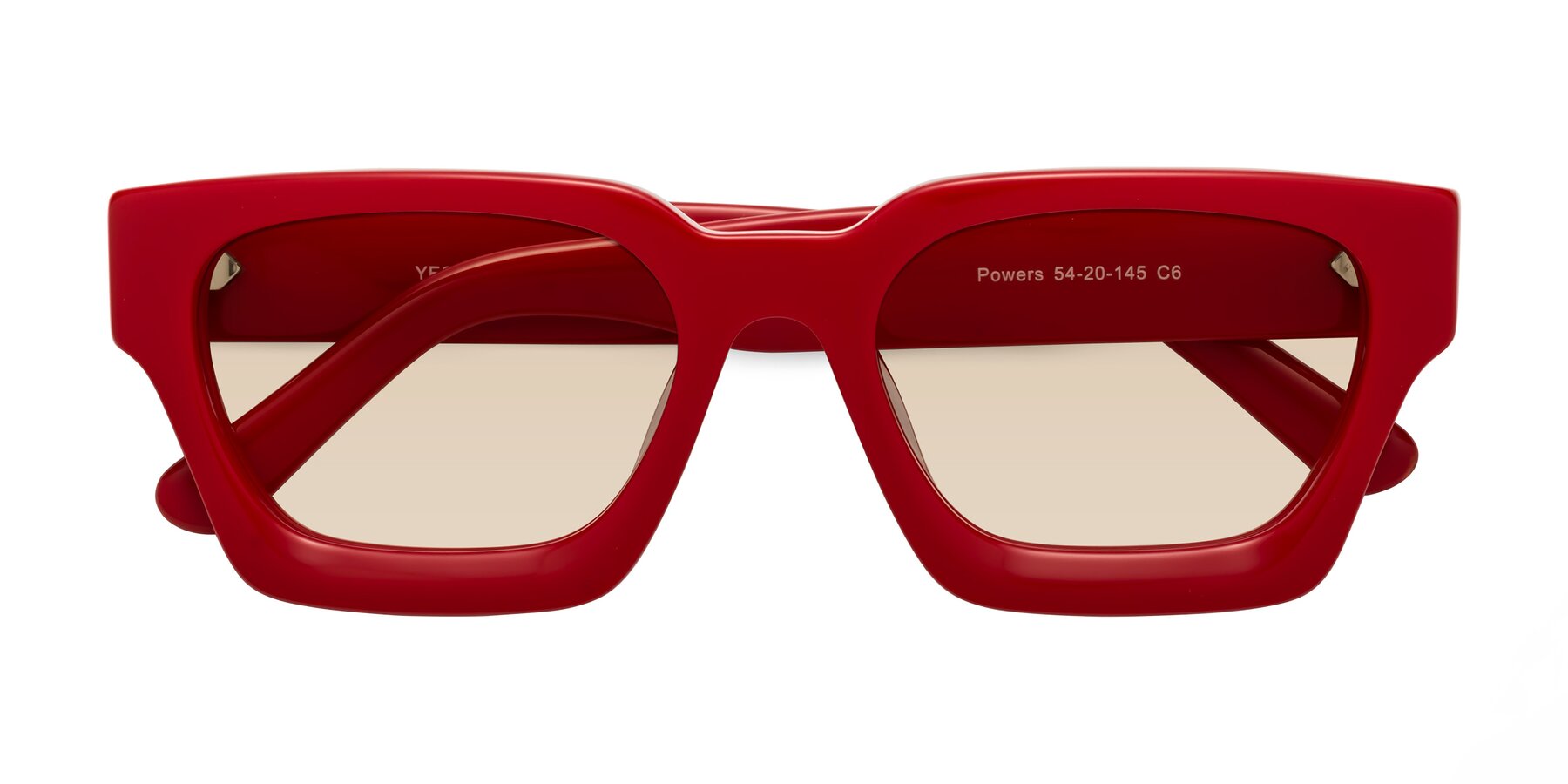 Folded Front of Powers in Red with Light Brown Tinted Lenses