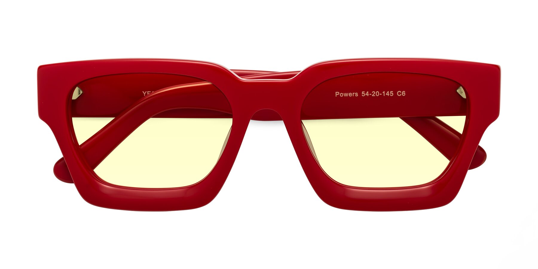 Folded Front of Powers in Red with Light Yellow Tinted Lenses
