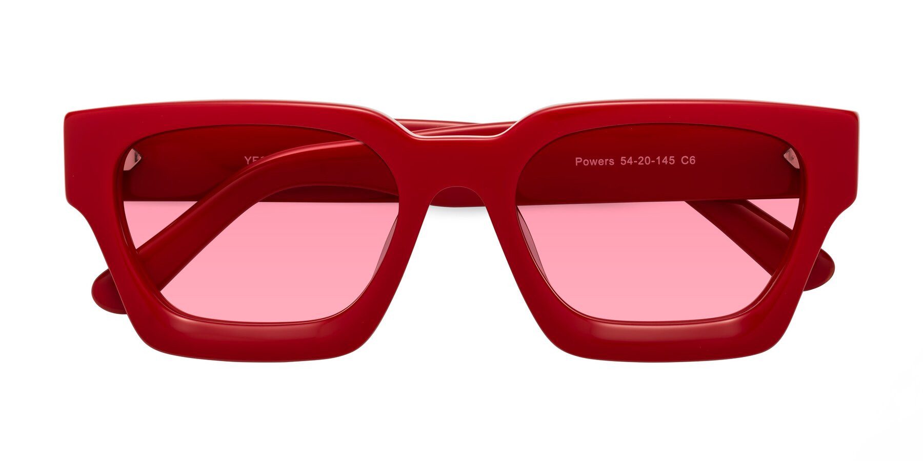 Folded Front of Powers in Red with Pink Tinted Lenses