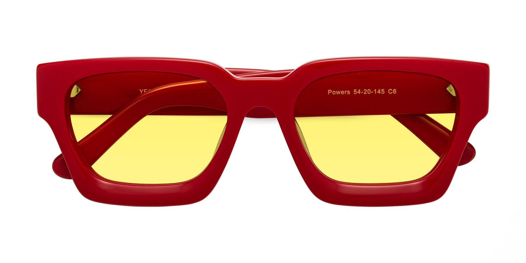 Folded Front of Powers in Red with Medium Yellow Tinted Lenses