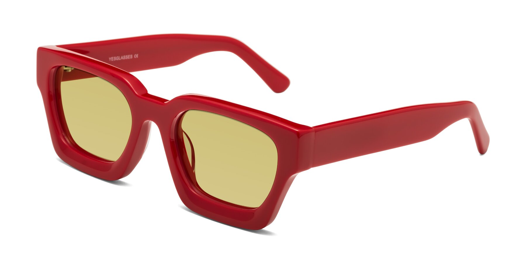 Angle of Powers in Red with Medium Champagne Tinted Lenses