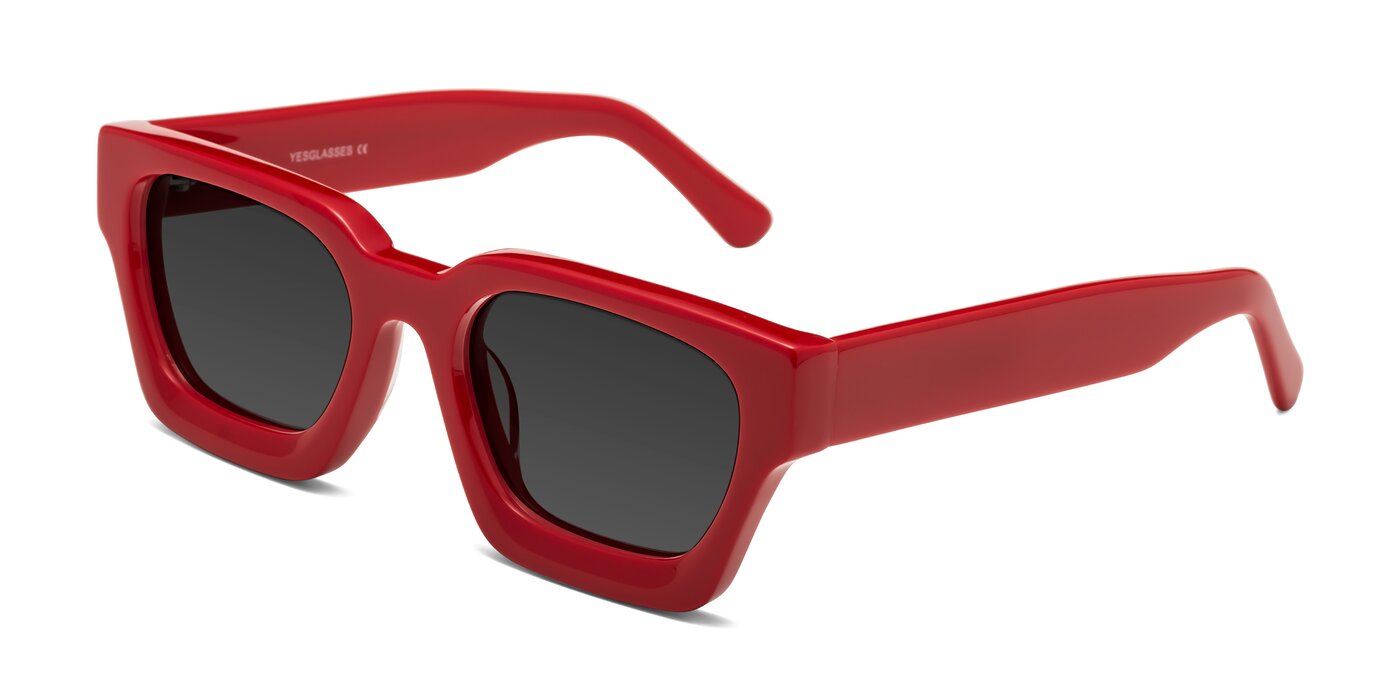 Red Thick GeekChic Geometric Tinted Sunglasses with Gray Sunwear