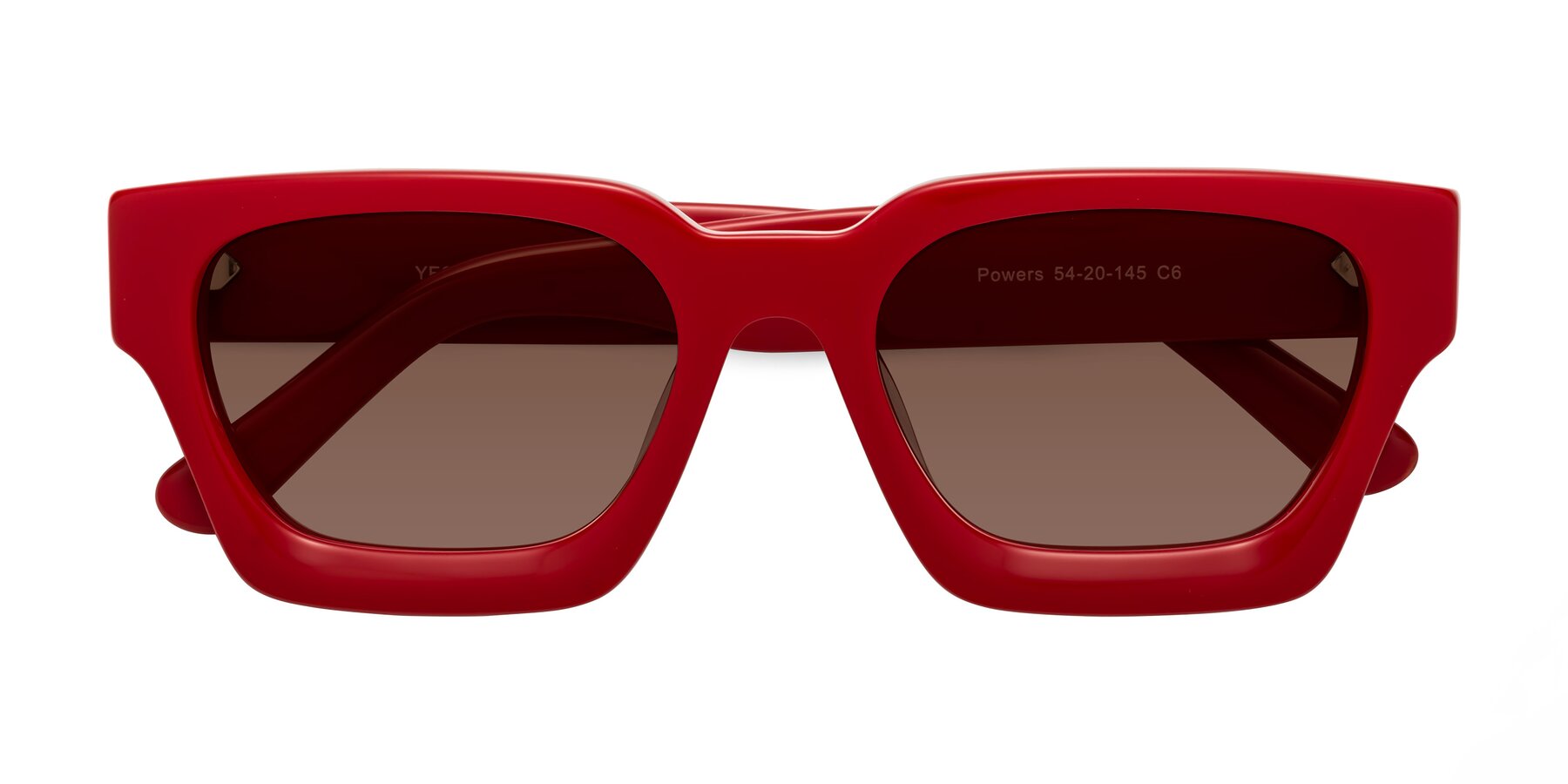 Folded Front of Powers in Red with Brown Tinted Lenses
