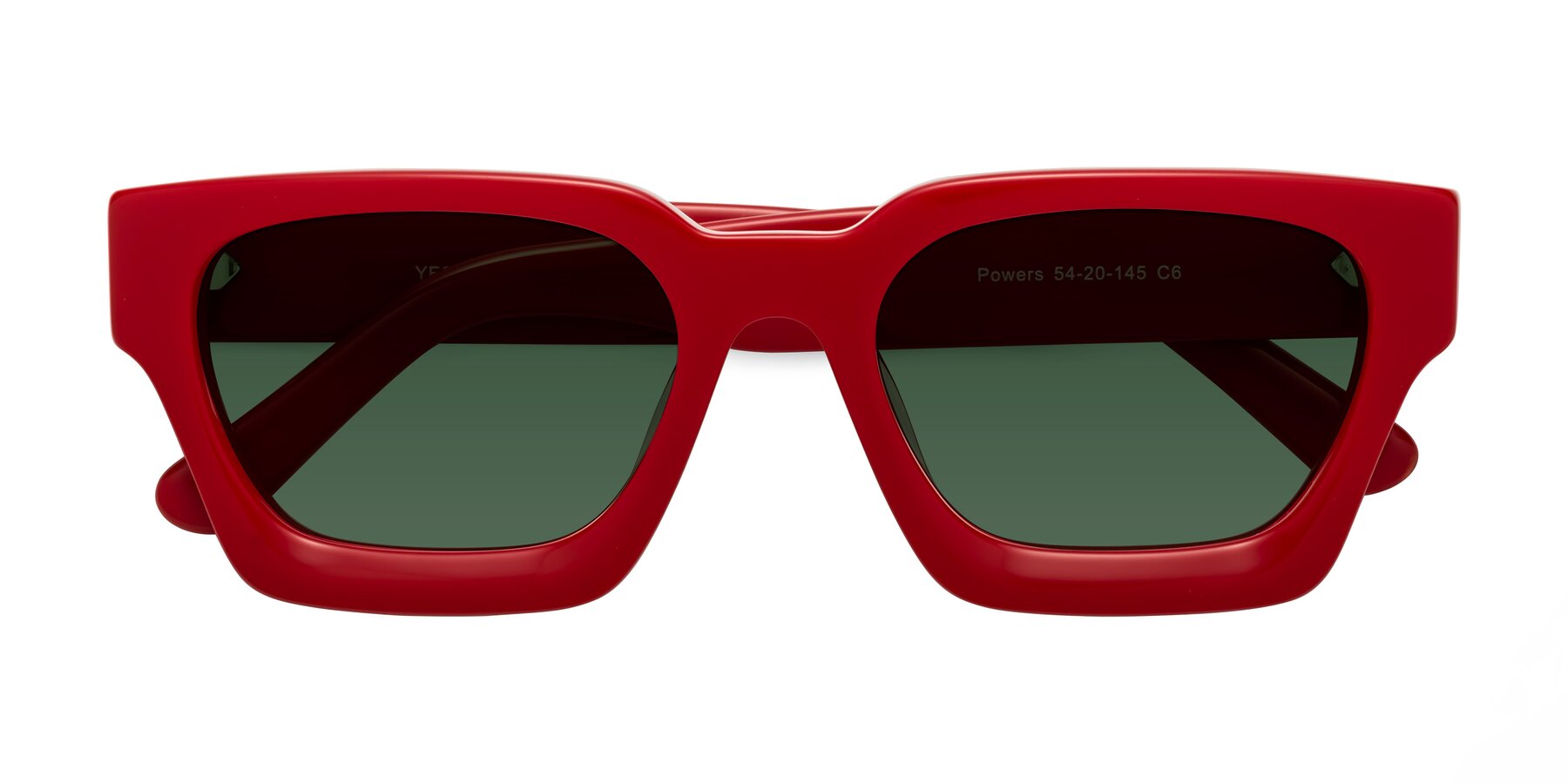 Folded Front of Powers in Red with Green Tinted Lenses