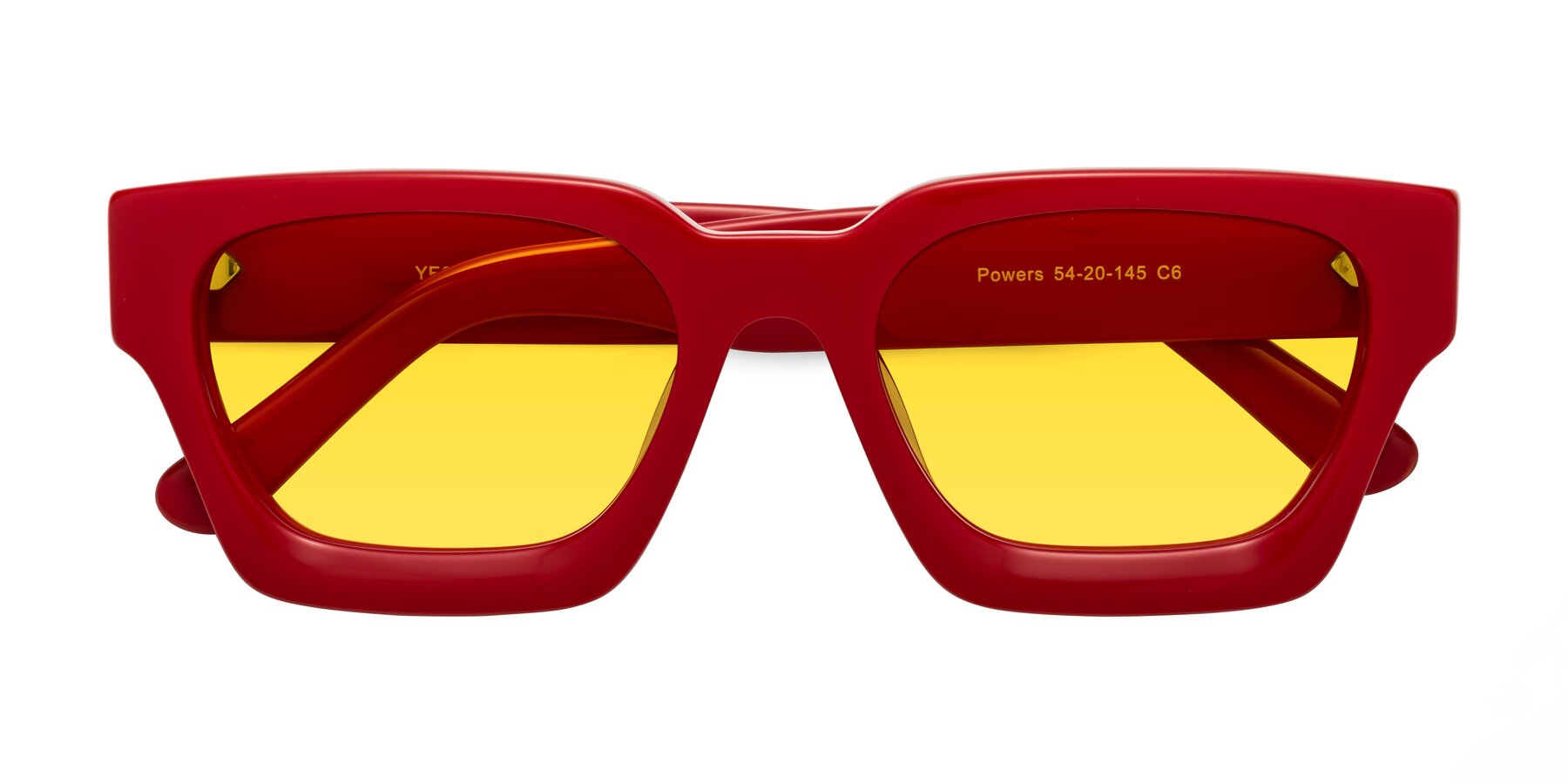 Folded Front of Powers in Red with Yellow Tinted Lenses