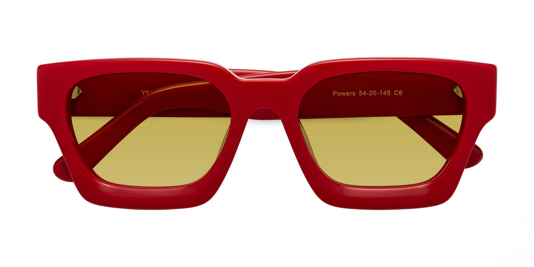 Folded Front of Powers in Red with Champagne Tinted Lenses