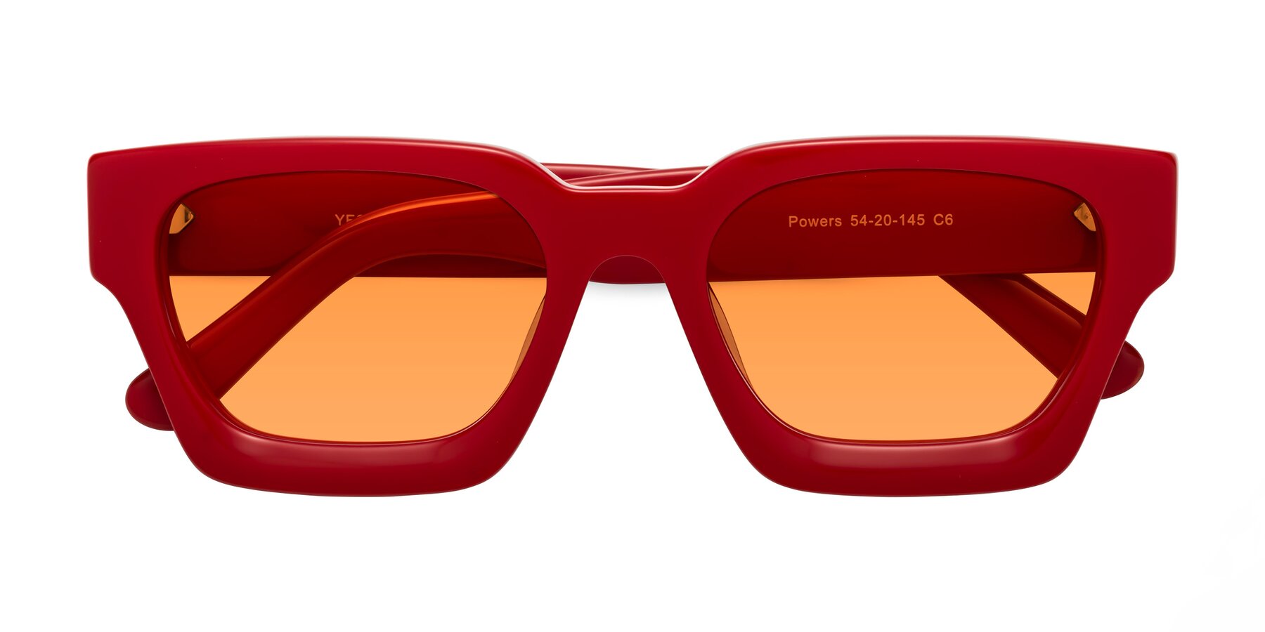 Folded Front of Powers in Red with Orange Tinted Lenses