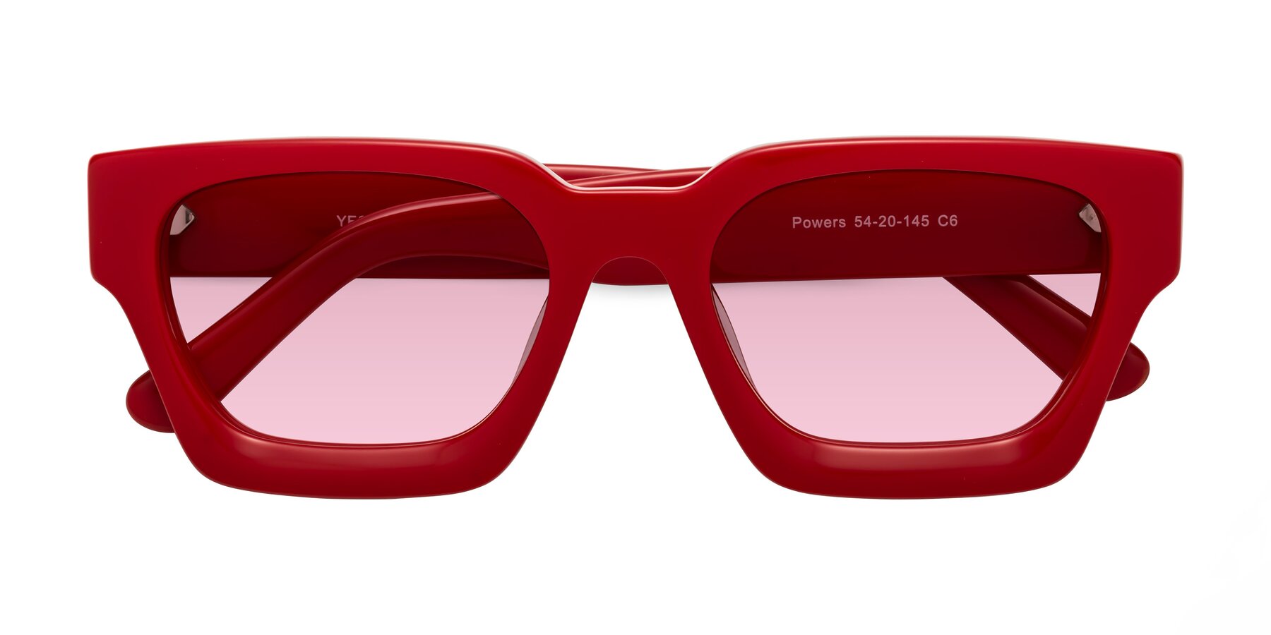 Folded Front of Powers in Red with Light Wine Tinted Lenses