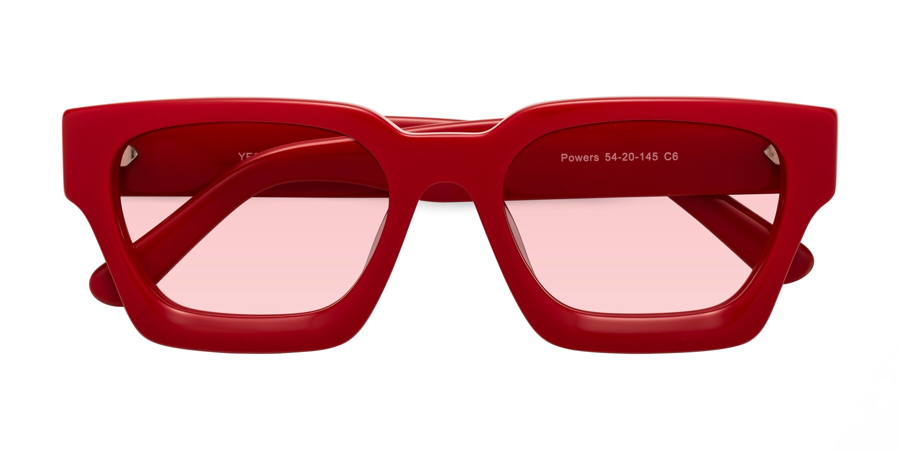 Folded Front of Powers in Red with Light Garnet Tinted Lenses