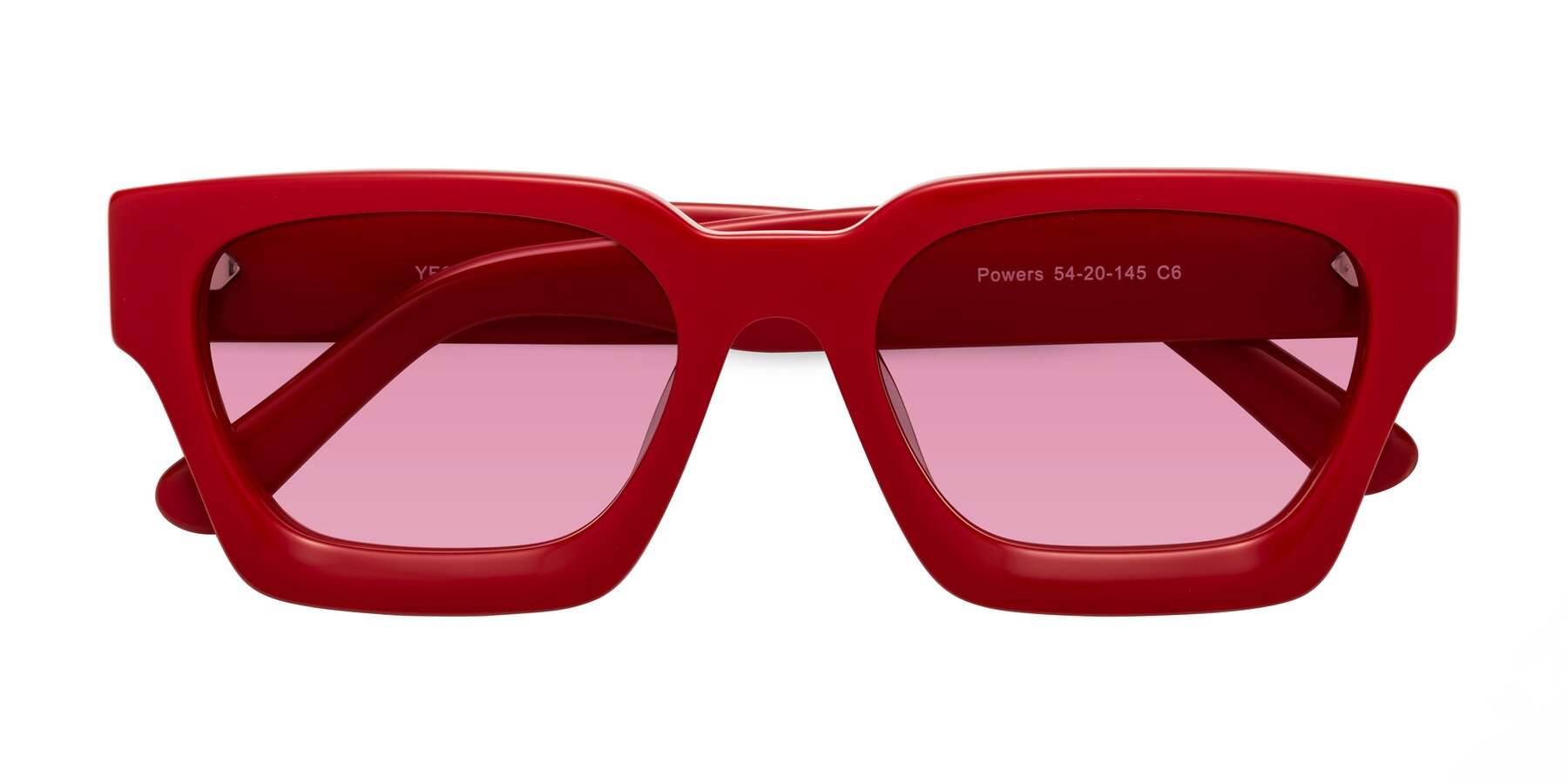 Folded Front of Powers in Red with Medium Wine Tinted Lenses