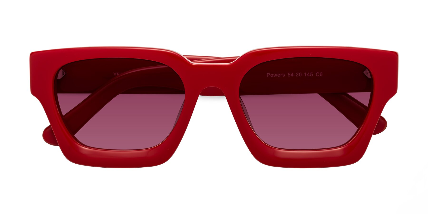 Folded Front of Powers in Red with Wine Tinted Lenses