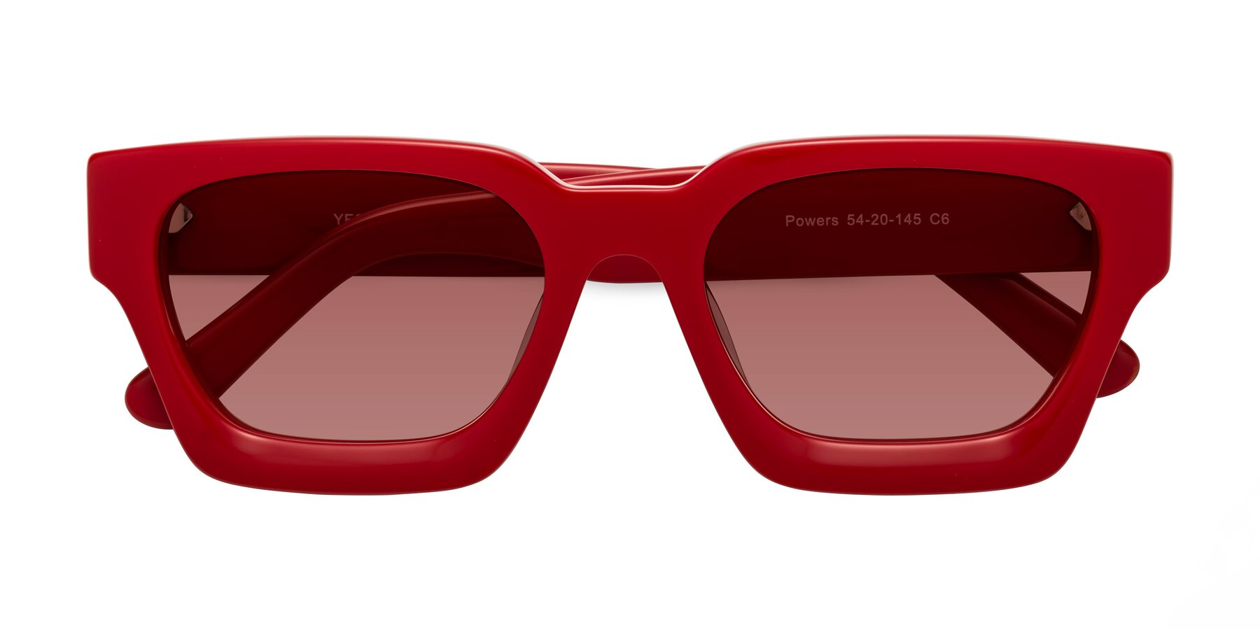 Folded Front of Powers in Red with Garnet Tinted Lenses