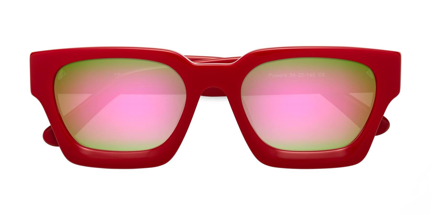 Folded Front of Powers in Red with Pink Mirrored Lenses