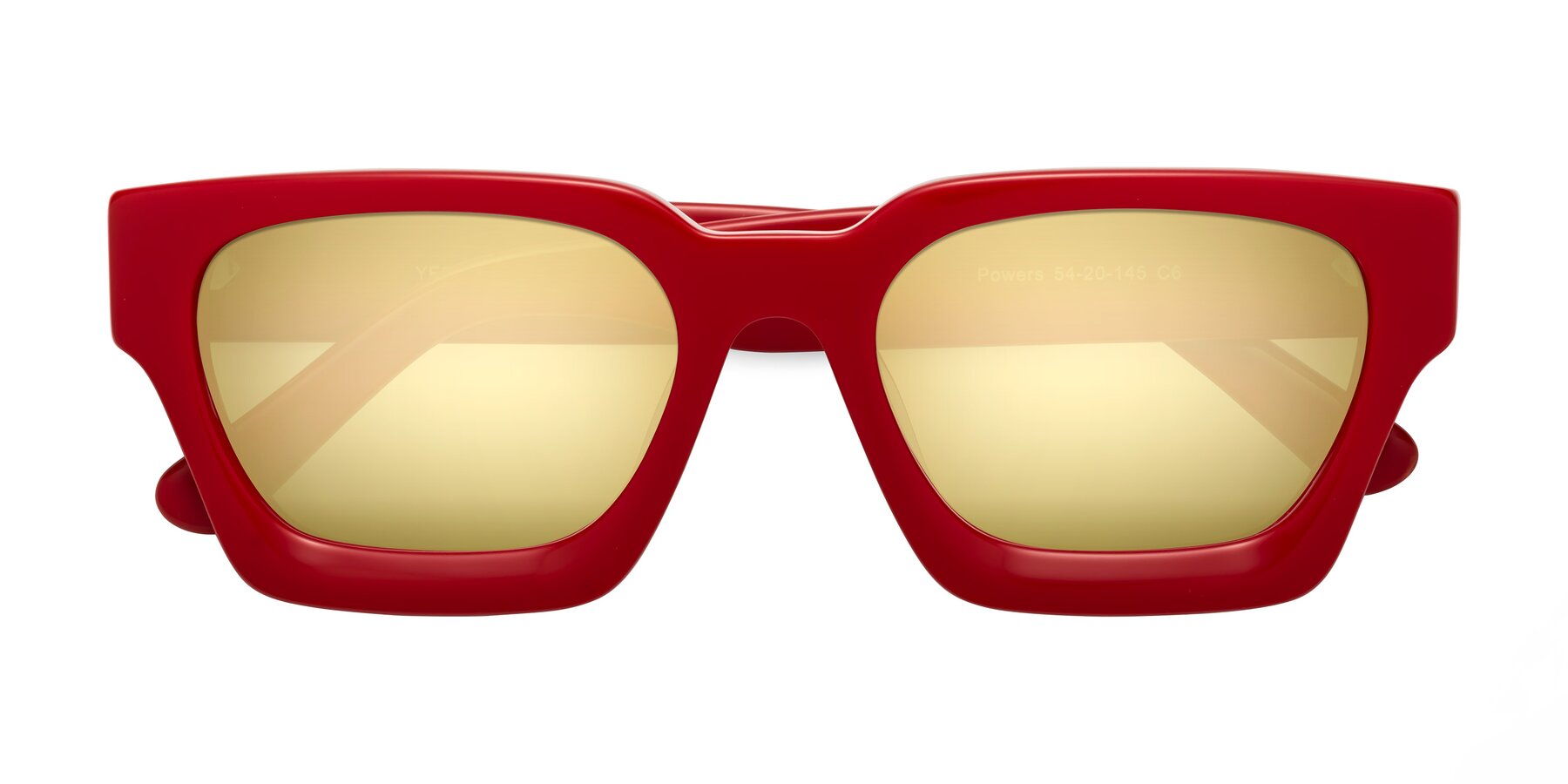 Folded Front of Powers in Red with Gold Mirrored Lenses