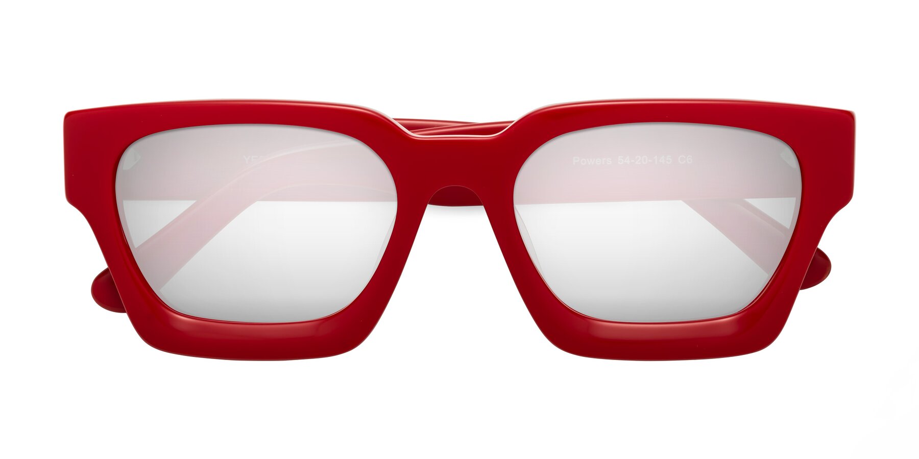 Folded Front of Powers in Red with Silver Mirrored Lenses