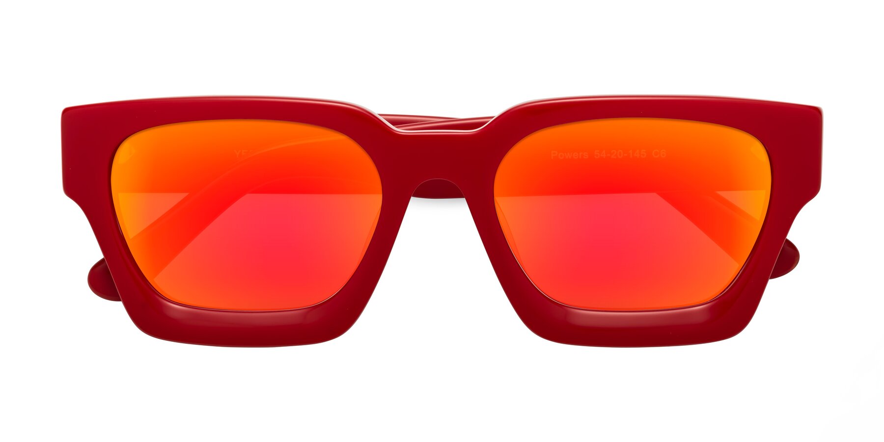 Folded Front of Powers in Red with Red Gold Mirrored Lenses