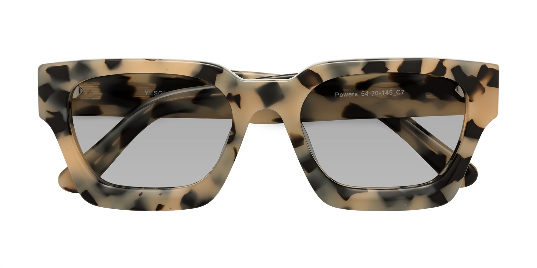 Folded Front of Powers in Ivory Tortoise with Light Gray Tinted Lenses