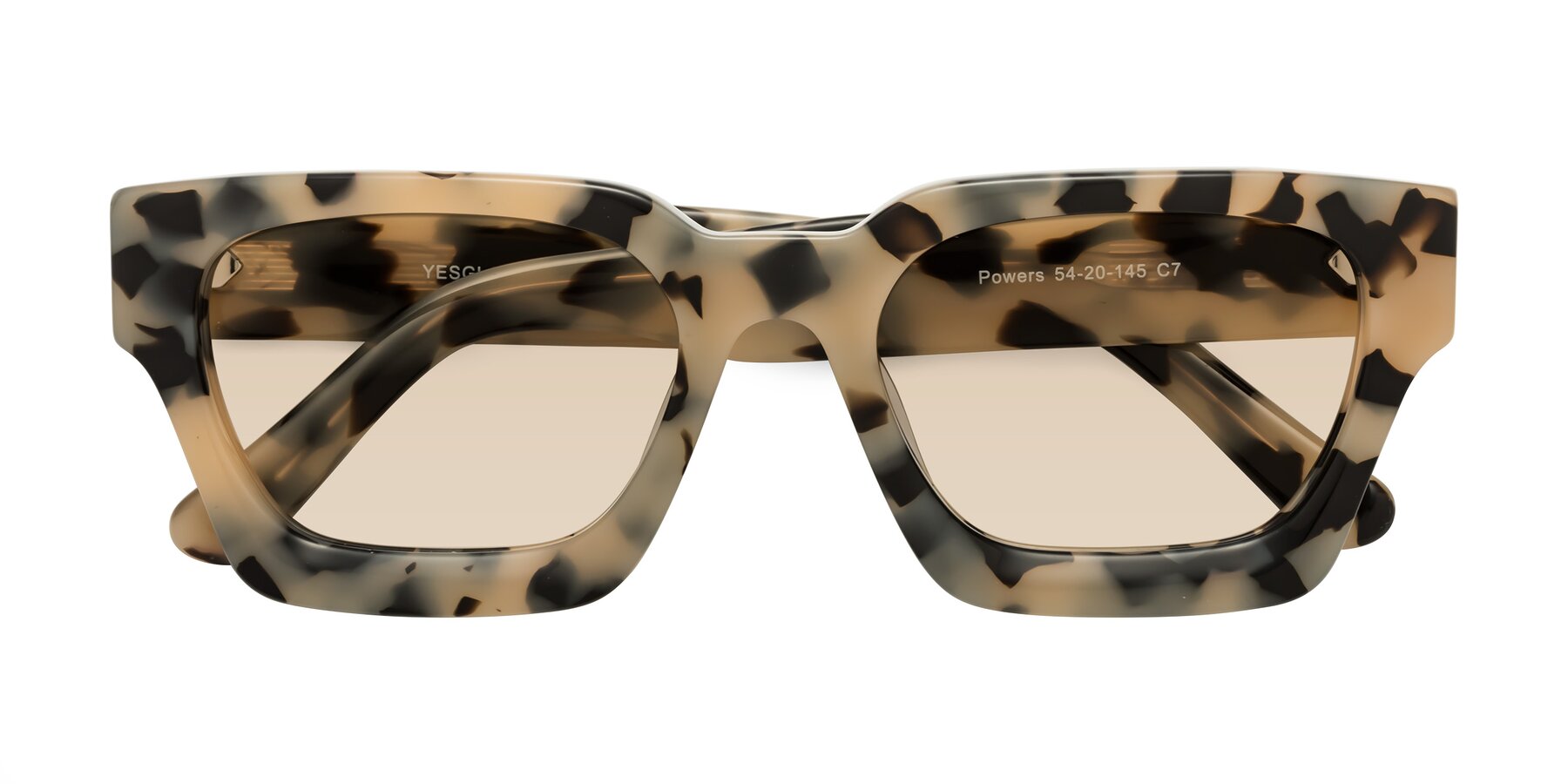 Folded Front of Powers in Ivory Tortoise with Light Brown Tinted Lenses